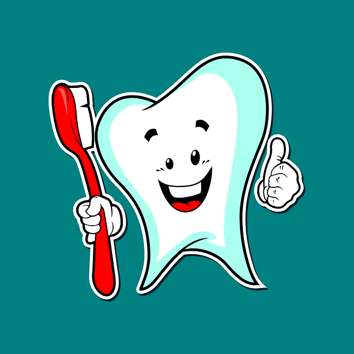 Animated tooth, holding a toothbrush, giving a thumbs up