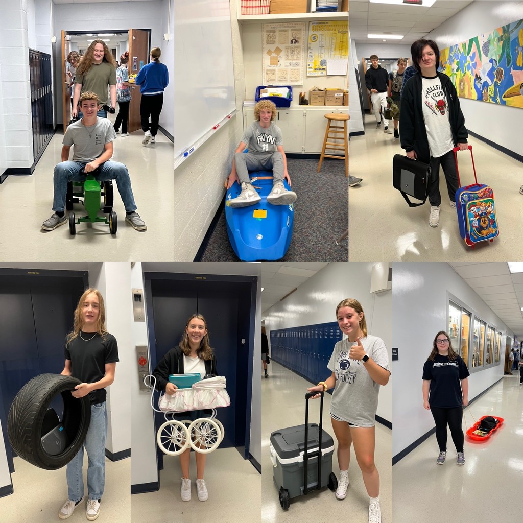 Students use "anything other than a backpack" to carry their items between classes during Spirit Week!