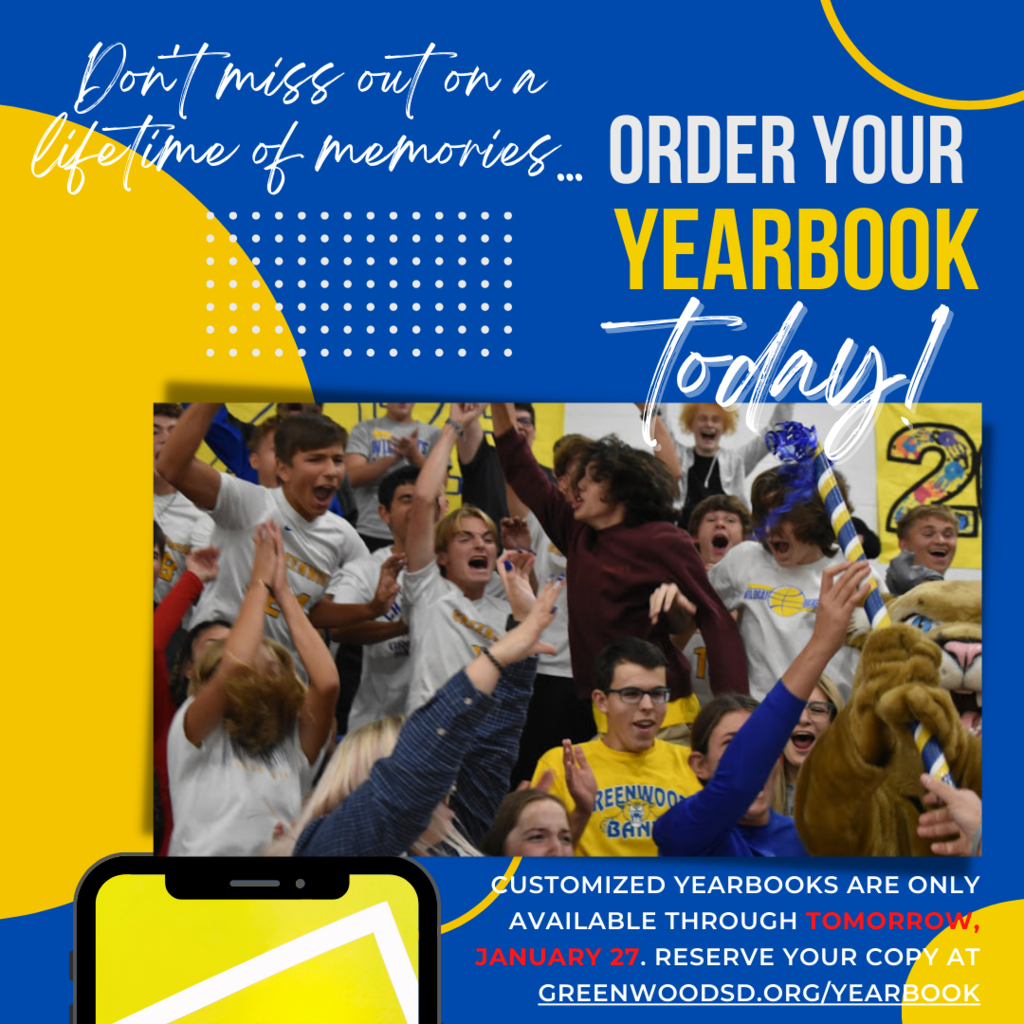 Tomorrow, January 27, is the last day to order a personalized yearbook 